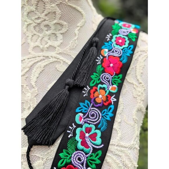 Mexican Embroidered Belt Women Adjustable Tassel Wide Dress Accessory main image 6